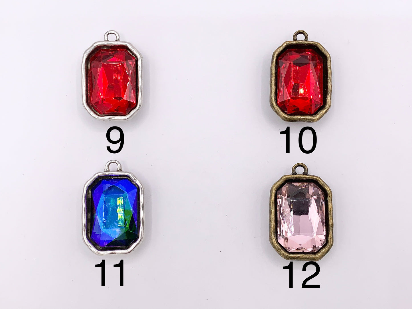 24x36mm Pewter Large Soldered Crystal Rectangle Silver And Bronze Pendant Available in 12 Colors 5 PCS