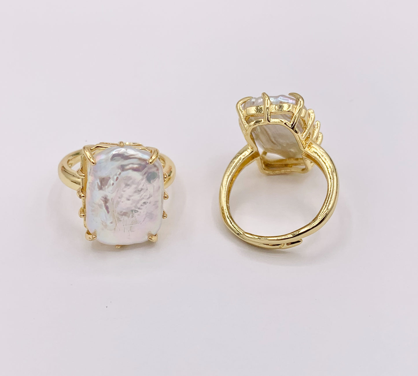 Freshwater Pearl Rings in 18K Real Gold Plated Copper Adjustable Statement Ring 4 PCS