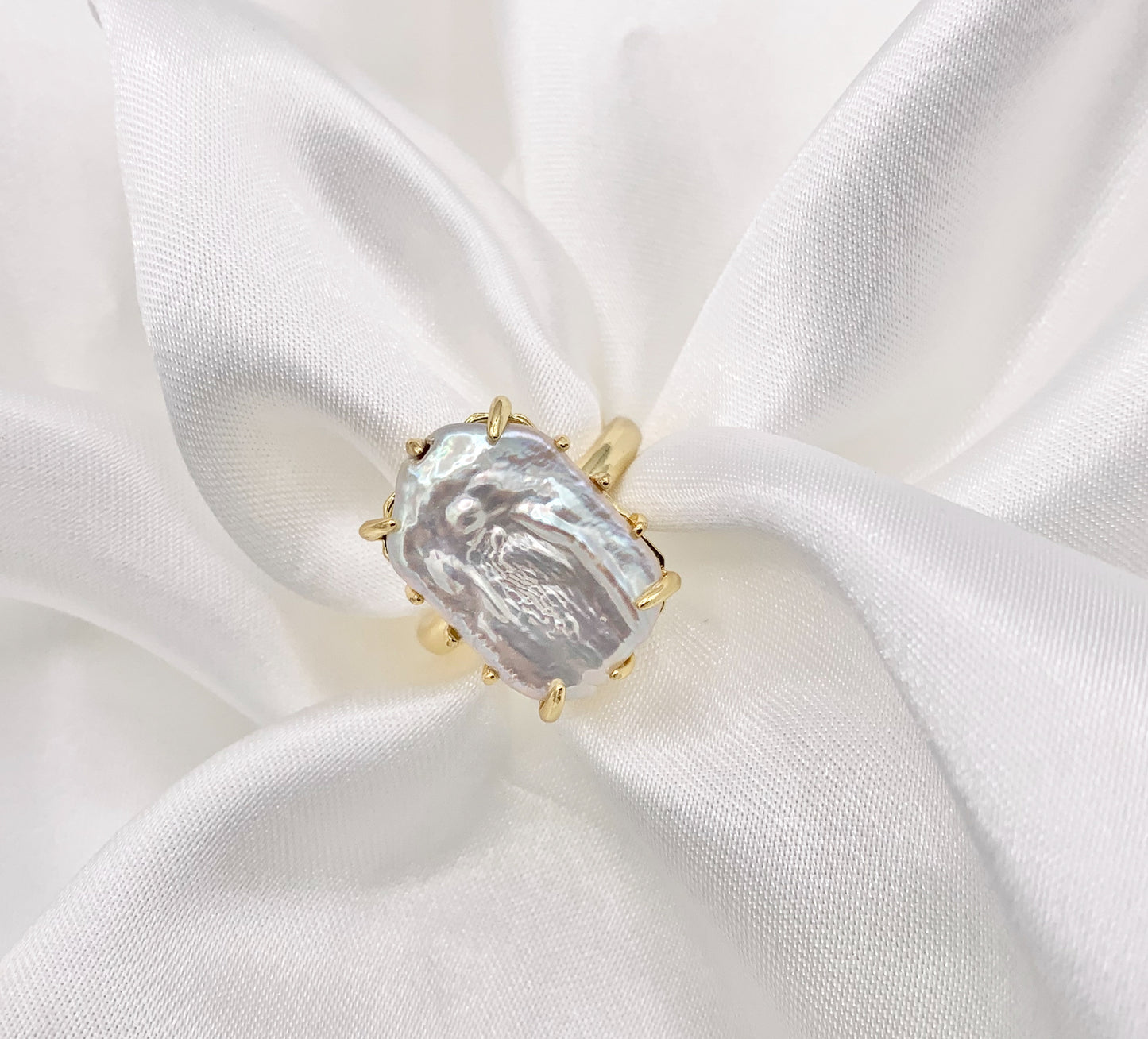 Freshwater Pearl Rings in 18K Real Gold Plated Copper Adjustable Statement Ring 4 PCS