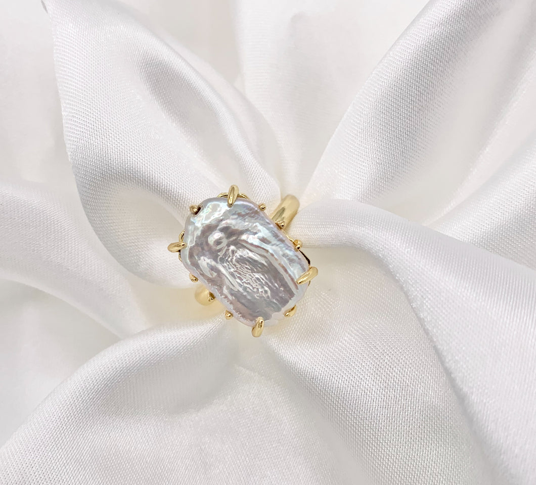 Freshwater Pearl Rings in 18K Real Gold Plated Copper Adjustable Statement Ring 4 PCS