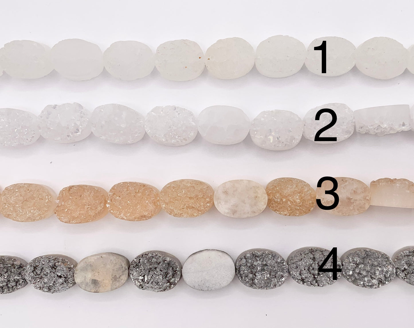 10x14mm Oval One Sided Metallic Coated Druzy Quartz Beads Price 1 Strand 8"