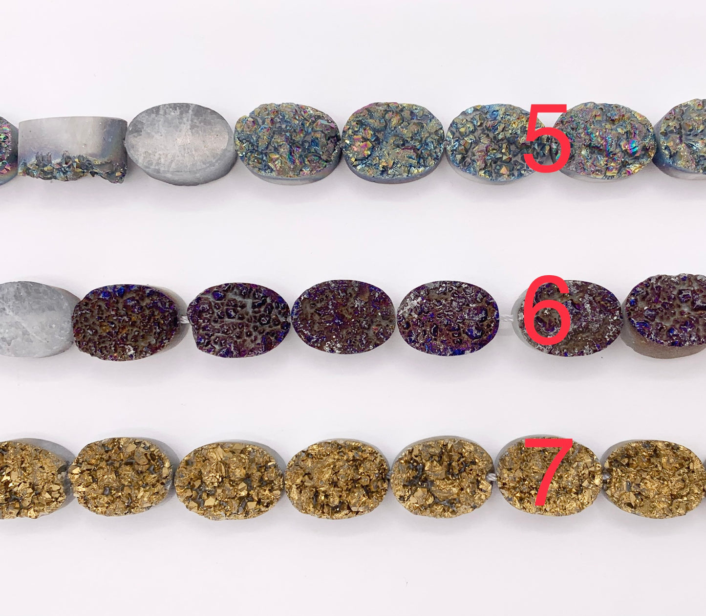 10x14mm Oval One Sided Metallic Coated Druzy Quartz Beads Price 1 Strand 8"
