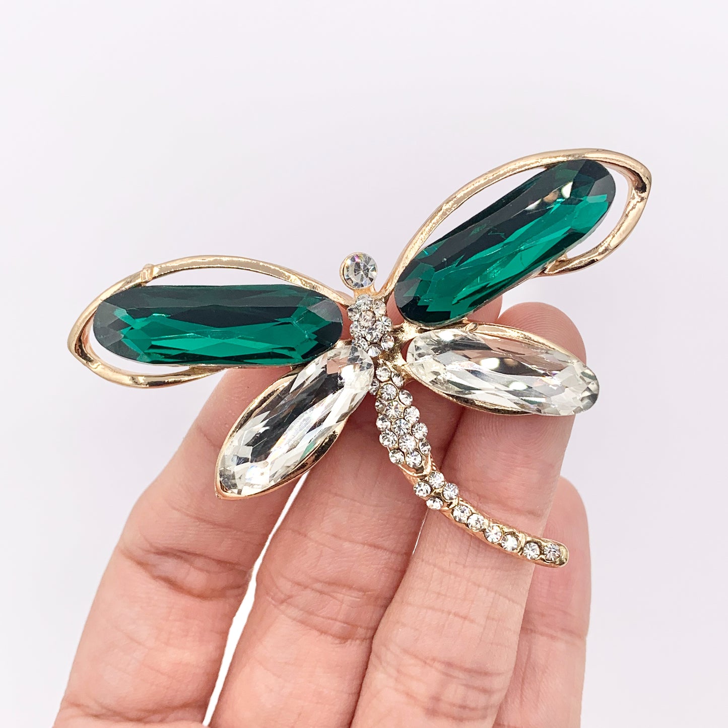 Large Green Dragonfly Rhinestone Pendant with Crystals Summer Spring Jewelry 1pc