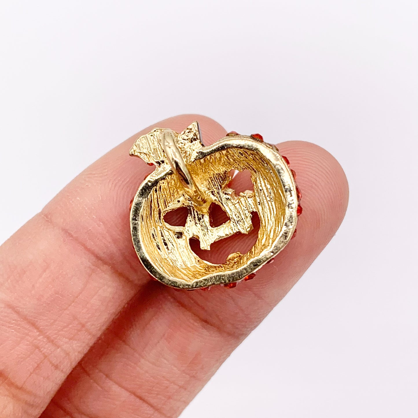 19mm Rhinestone Jack O Lantern Pumpkin Face Charms/ Pendants Orange Rhinestone with Green Enamel Coating Cute Halloween Pendant 1 PC