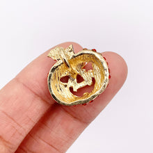 Load image into Gallery viewer, 19mm Rhinestone Jack O Lantern Pumpkin Face Charms/ Pendants Orange Rhinestone with Green Enamel Coating Cute Halloween Pendant 1 PC
