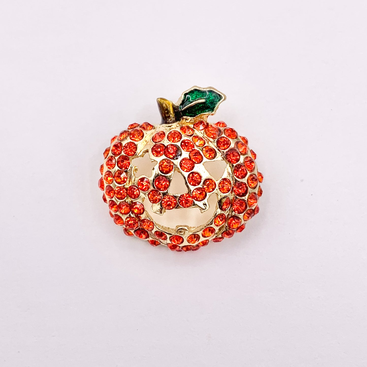 19mm Rhinestone Jack O Lantern Pumpkin Face Charms/ Pendants Orange Rhinestone with Green Enamel Coating Cute Halloween Pendant 1 PC