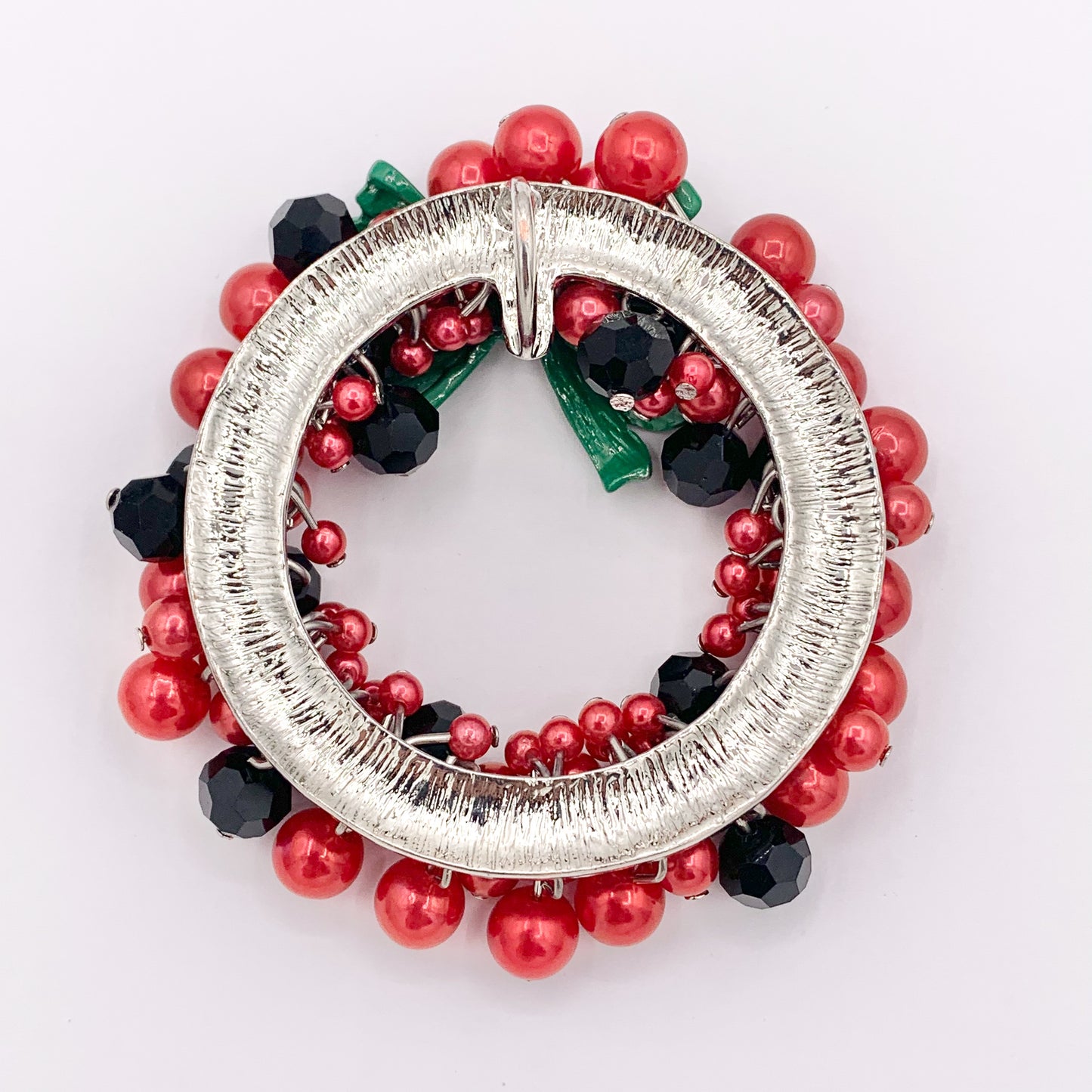 Dangle Beaded Christmas Wreath Holiday Decoration Red and Green Pendant With Crystal & Imitation Pearls