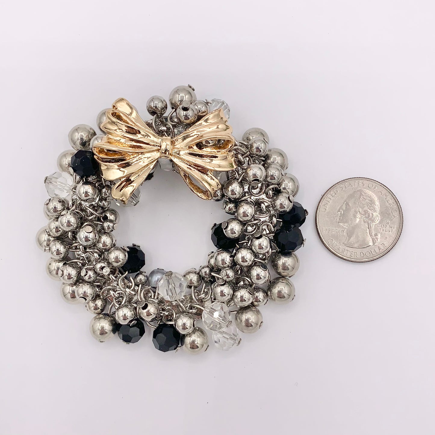 Dangle Beaded Christmas Wreath Holiday Decoration Silver Pendant With Crystals 1PC