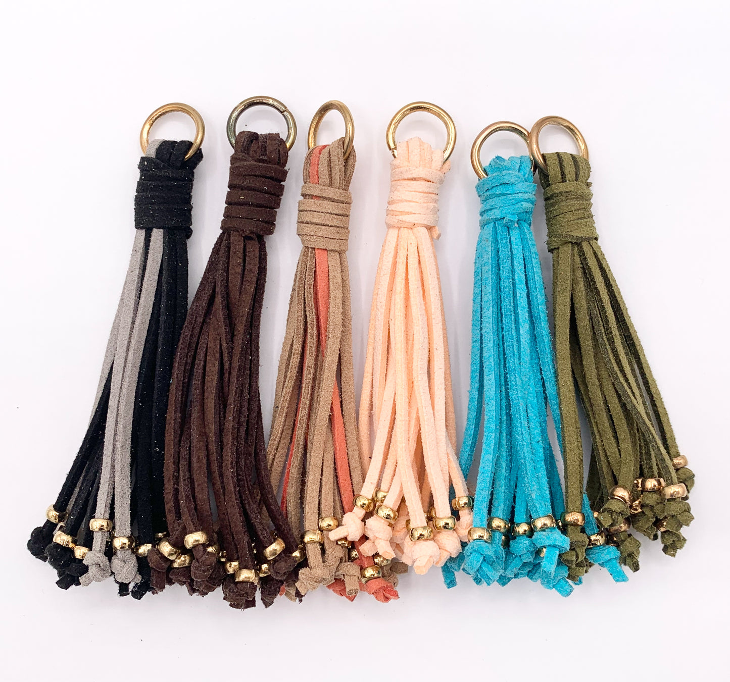 4 inches Faux Suede Tassel with Gold Beads Beautiful Handmade Tassel in Black, Brown, Peach, Blue, Green 1 PAIR