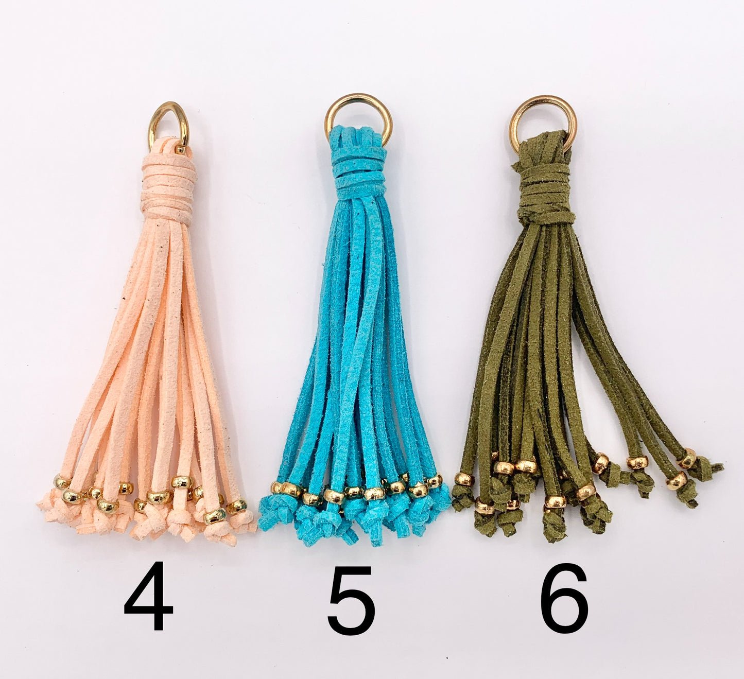 4 inches Faux Suede Tassel with Gold Beads Beautiful Handmade Tassel in Black, Brown, Peach, Blue, Green 1 PAIR