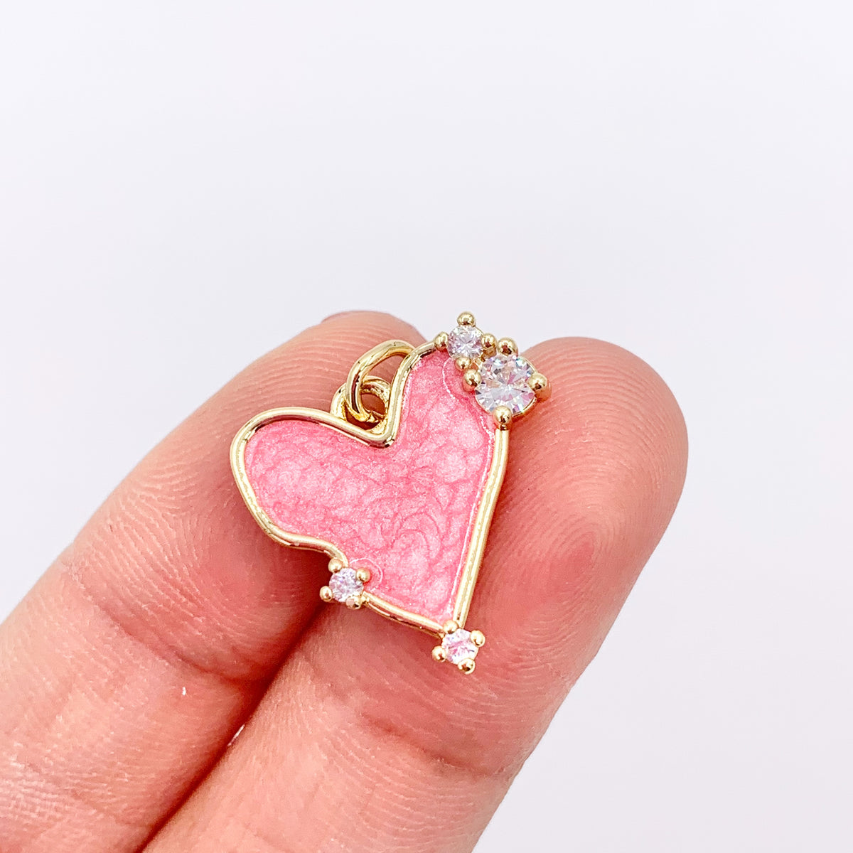 Pink/Green Acetate Heart Charm in Real Gold Plated 18K CZ Pave Over Copper 10 PCS