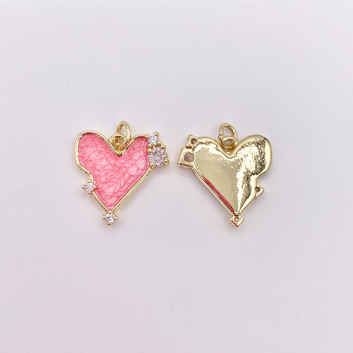 Pink/Green Acetate Heart Charm in Real Gold Plated 18K CZ Pave Over Copper 10 PCS