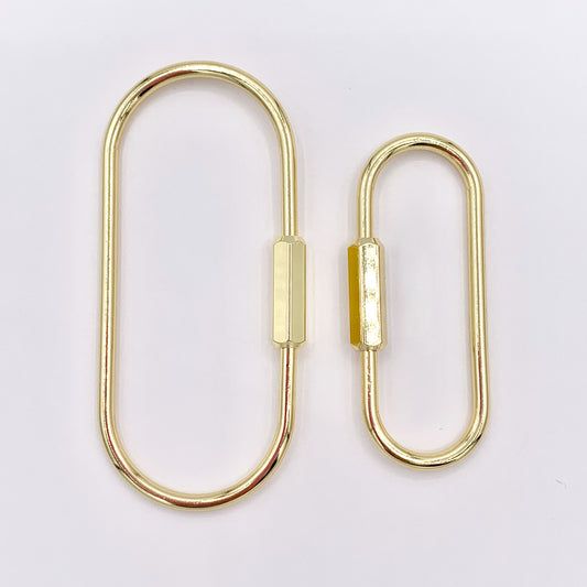 Large Oval Carabiner Screw Closure Clasp in 18K Gold Plated Copper