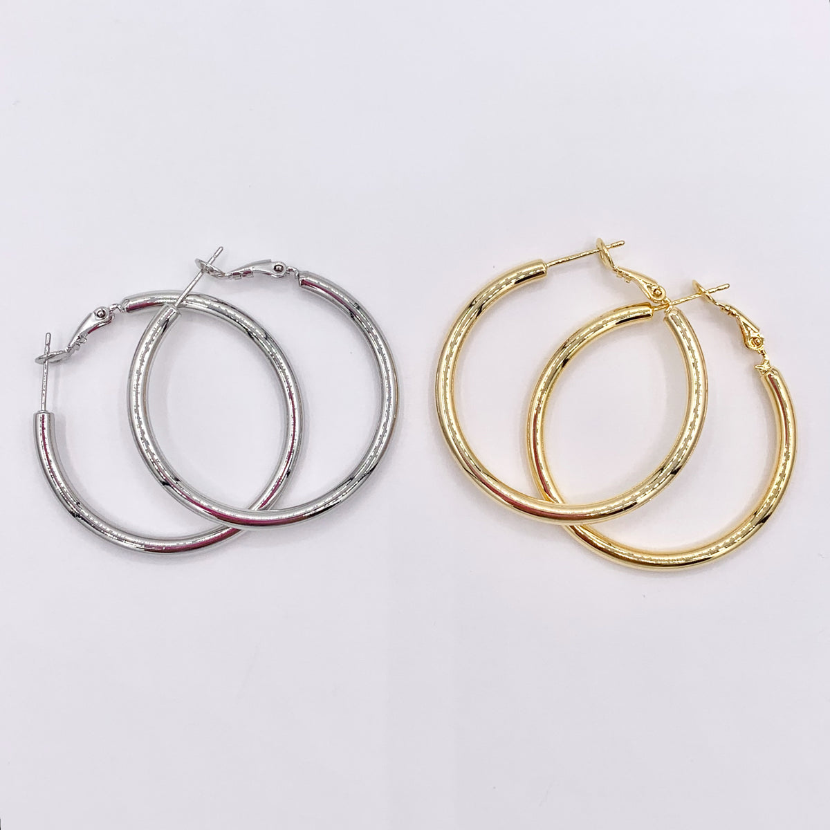 1.5" Solid Circle Earring Hoops in Real Silver/Gold 18K Plated Over Copper 3 PAIRS
