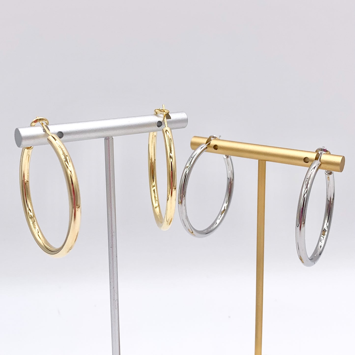 1.5" Solid Circle Earring Hoops in Real Silver/Gold 18K Plated Over Copper 3 PAIRS