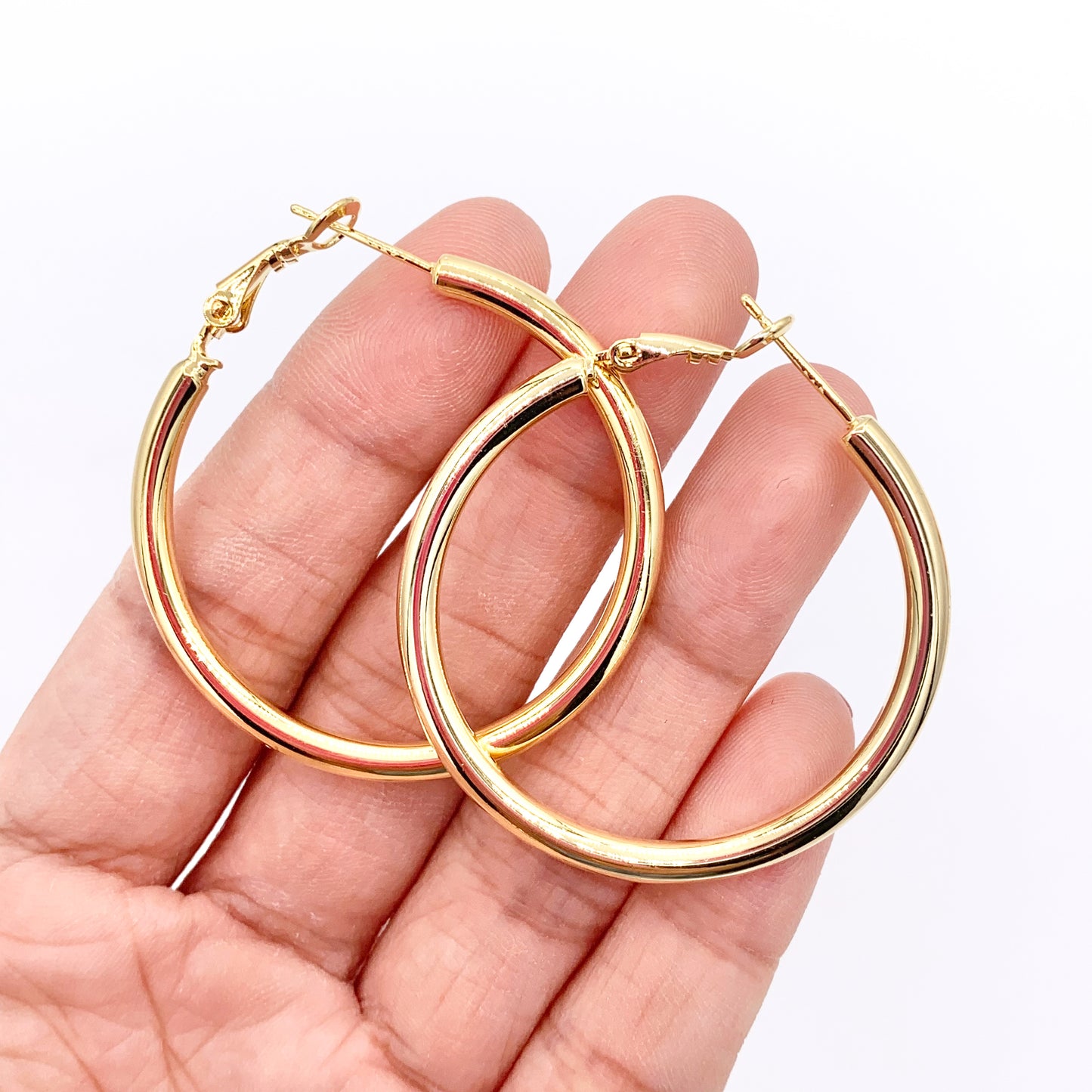 1.5" Solid Circle Earring Hoops in Real Silver/Gold 18K Plated Over Copper 3 PAIRS