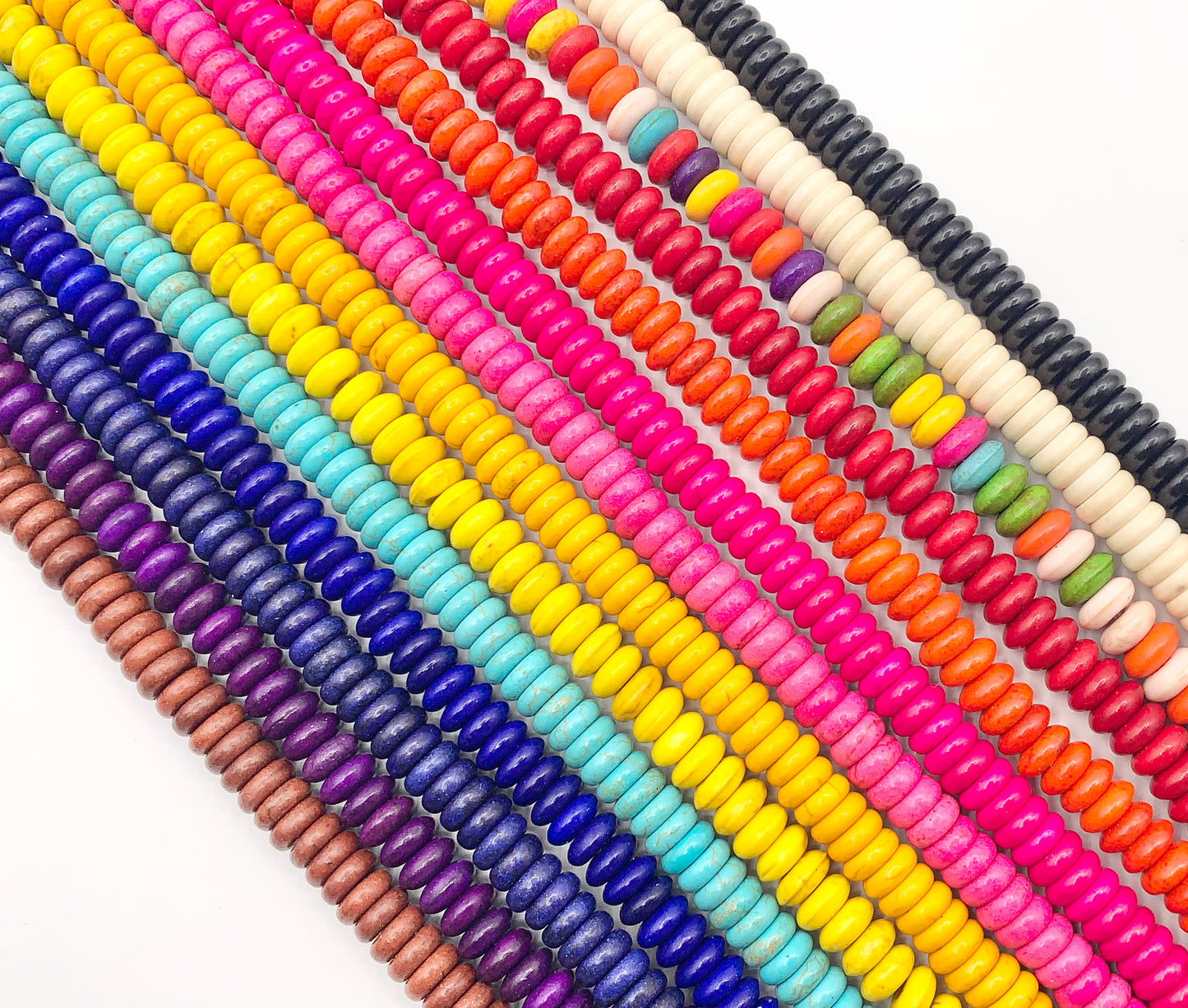 2x6mm Howlite Rondelle Beads White, Red, Turquoise, Multicolor, Green, Red, Dark Blue, Purple And More Around 15" Price 1 Strand