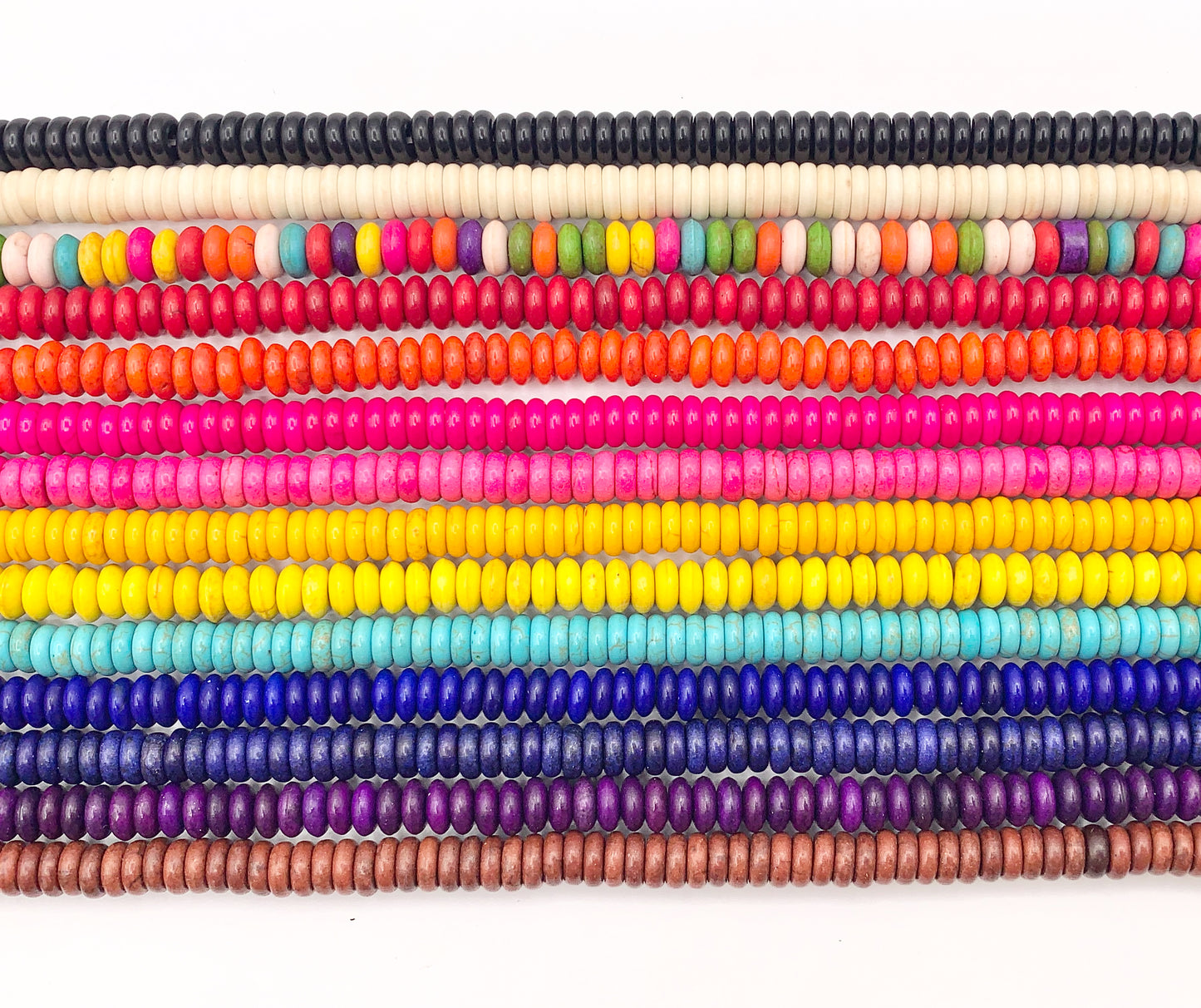 2x6mm Howlite Rondelle Beads White, Red, Turquoise, Multicolor, Green, Red, Dark Blue, Purple And More Around 15" Price 1 Strand