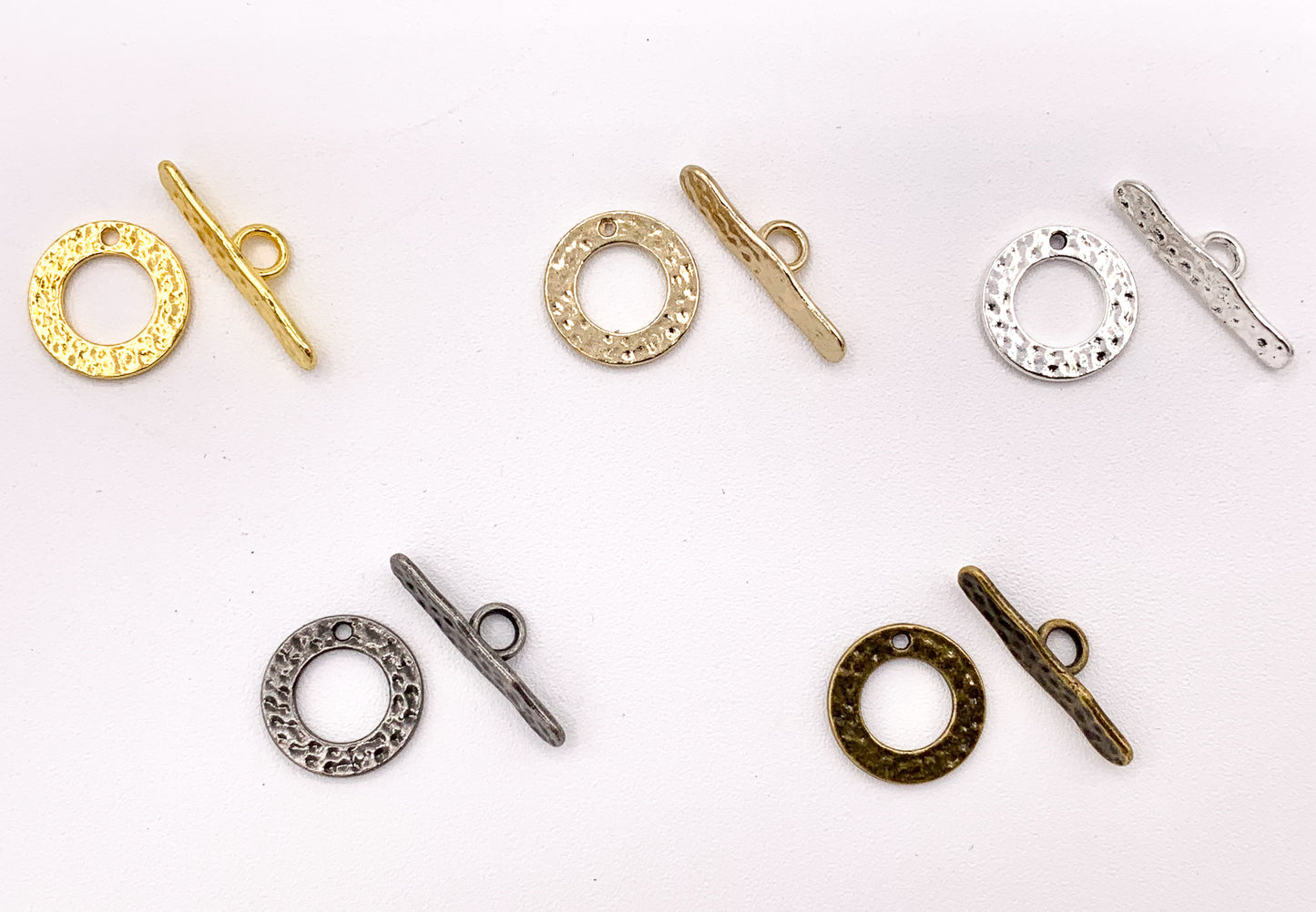 14mm Pewter Toggles Hammered Circle Clasps in Gold, Light Gold, Silver, Bronze And Gunmetal
