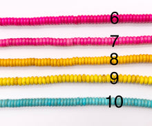 Cargar imagen en el visor de la galería, 2x6mm Howlite Rondelle Beads White, Red, Turquoise, Multicolor, Green, Red, Dark Blue, Purple And More Around 15" Price 1 Strand
