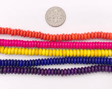 Cargar imagen en el visor de la galería, 2x6mm Howlite Rondelle Beads White, Red, Turquoise, Multicolor, Green, Red, Dark Blue, Purple And More Around 15" Price 1 Strand
