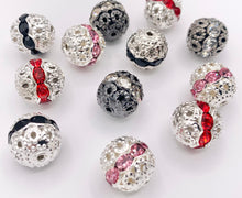 Cargar imagen en el visor de la galería, 11.5-12mm Gunmetal &amp; Silver Filigree Round Spacers with Crystal Beads | Available in 4 Colors  10 PCS
