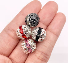 Cargar imagen en el visor de la galería, 11.5-12mm Gunmetal &amp; Silver Filigree Round Spacers with Crystal Beads | Available in 4 Colors  10 PCS

