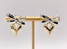 Load image into Gallery viewer, 2 Tone Cute Bowtie + Heart Earring Studs in 18K Gold/Platinum Plated Over Copper Earrings 3 PAIRS
