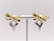 Load image into Gallery viewer, 2 Tone Cute Bowtie + Heart Earring Studs in 18K Gold/Platinum Plated Over Copper Earrings 3 PAIRS
