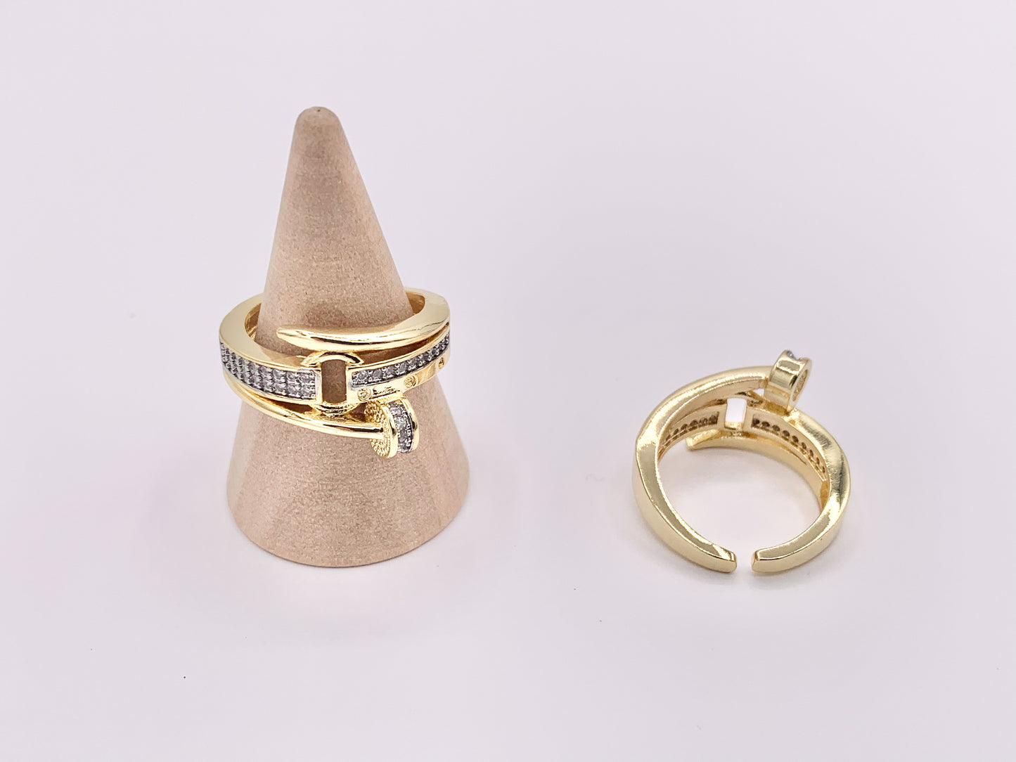 Beautiful 2 Tone Nail Rings with Silver CZ Pave in 18K Gold and Silver Plated Copper 4 PCS