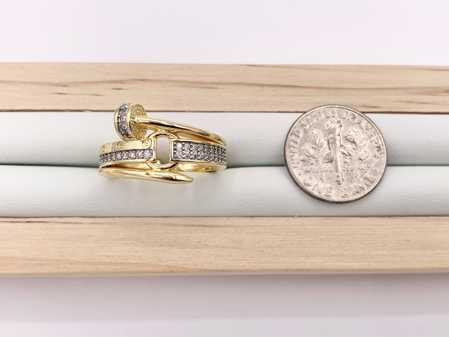 Beautiful 2 Tone Nail Rings with Silver CZ Pave in 18K Gold and Silver Plated Copper 4 PCS