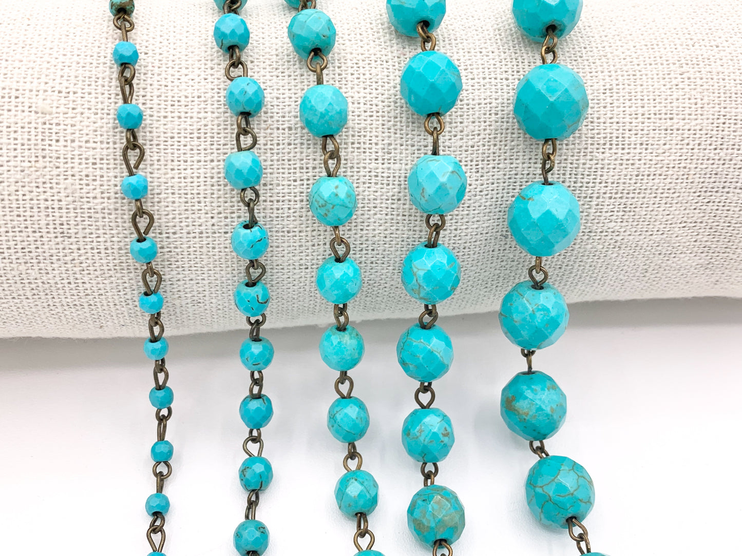 Vintage Turquoise Howlite Round Faceted Rosary Style Beaded Chain With Brass Wire 1 Spool 4mm 6mm 8mm 10mm 12mm