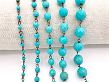 Load image into Gallery viewer, Vintage Turquoise Howlite Round Faceted Rosary Style Beaded Chain With Brass Wire 1 Spool 4mm 6mm 8mm 10mm 12mm
