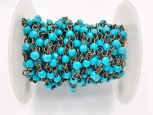 Load image into Gallery viewer, Vintage Turquoise Howlite Round Faceted Rosary Style Beaded Chain With Brass Wire 1 Spool 4mm 6mm 8mm 10mm 12mm
