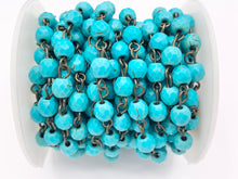 Load image into Gallery viewer, Vintage Turquoise Howlite Round Faceted Rosary Style Beaded Chain With Brass Wire 1 Spool 4mm 6mm 8mm 10mm 12mm
