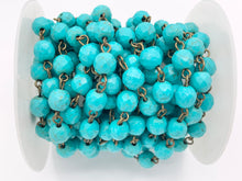 Load image into Gallery viewer, Vintage Turquoise Howlite Round Faceted Rosary Style Beaded Chain With Brass Wire 1 Spool 4mm 6mm 8mm 10mm 12mm
