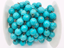 Load image into Gallery viewer, Vintage Turquoise Howlite Round Faceted Rosary Style Beaded Chain With Brass Wire 1 Spool 4mm 6mm 8mm 10mm 12mm
