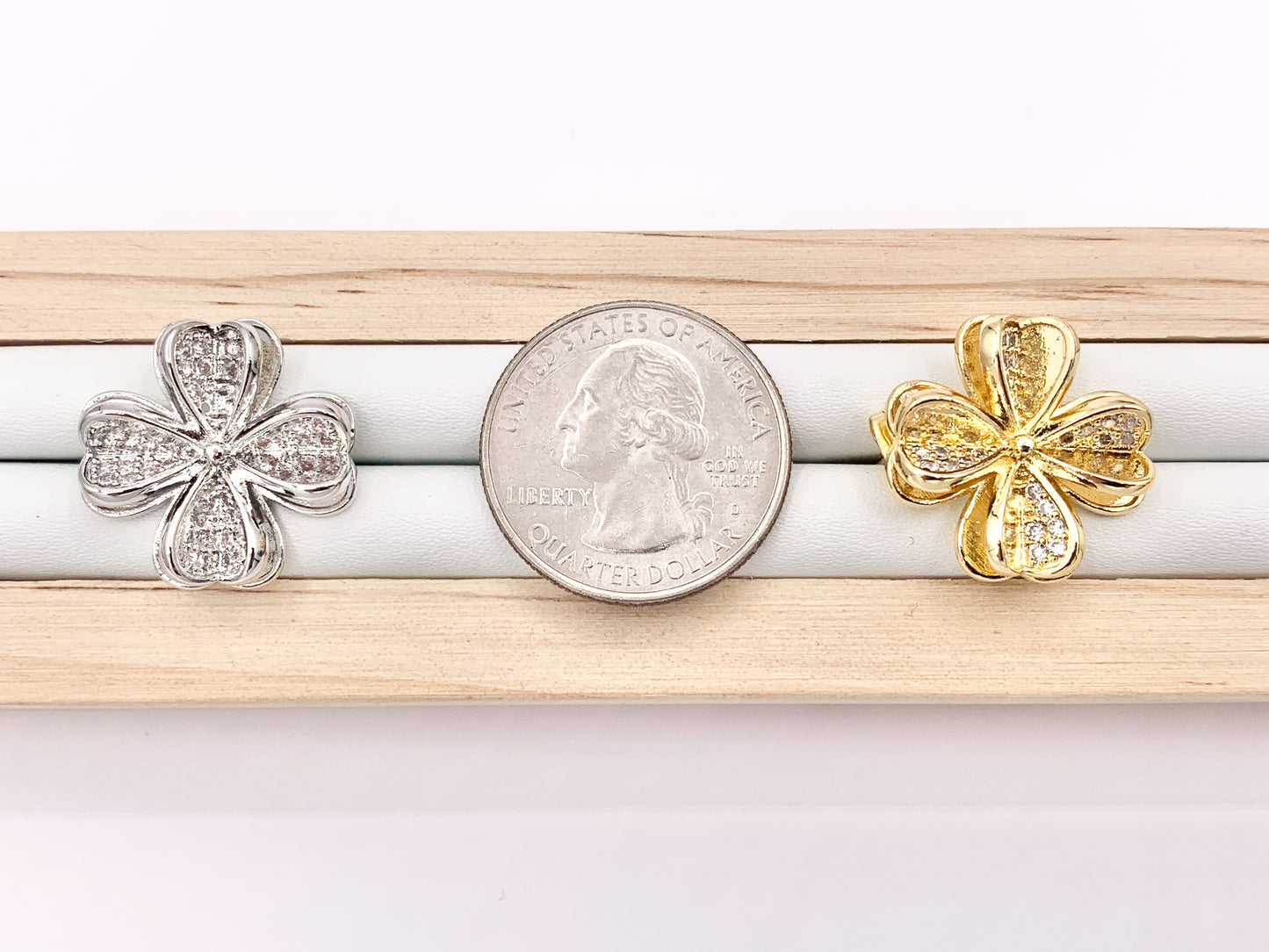 Cute Detailed 3D CZ Pave Flower Earring Studs in Real 18K Gold/Platinum Plated Over Copper 3 PAIRS