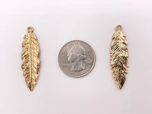 Load image into Gallery viewer, 12x41mm Pewter Detailed Leaf Pendants Bulk Order in Rosy Gold, Antique Gold, Silver, Copper, Brass, Gunmetal, Blue And Green Patina
