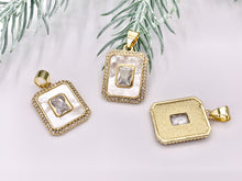 Load image into Gallery viewer, White Lip Shell Rectangle Pendants with CZ Pave in 18K Gold Plated over Copper 4 PCS
