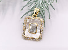 Load image into Gallery viewer, White Lip Shell Rectangle Pendants with CZ Pave in 18K Gold Plated over Copper 4 PCS
