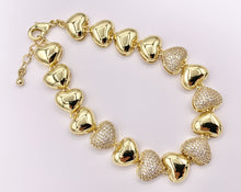 Load image into Gallery viewer, 7.5&quot; Delicate Cute CZ Pave Puffy Heart Bracelet in 18K Gold Plated Copper 1 PC
