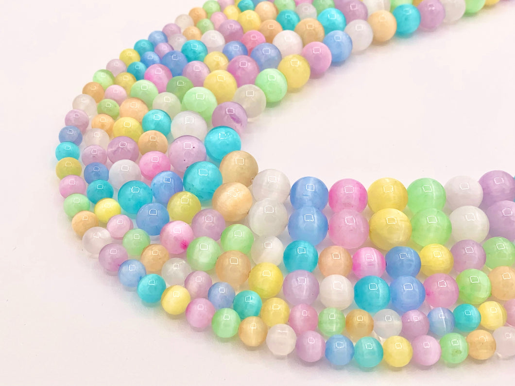 Dyed Macaron Color Selenite Round Smooth Gorgeous Pastel Multicolor Gemstone Beads Easter Color Stone 6mm 8mm 10mm 15