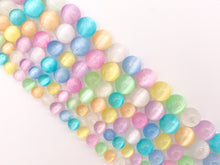 Cargar imagen en el visor de la galería, Teñido Macaron Color Selenita Redondo Suave Precioso Pastel Multicolor Piedras Preciosas Cuentas Color Pascua Piedra 6mm 8mm 10mm 15&quot;-16&quot;
