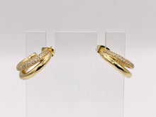 Load image into Gallery viewer, Dainty Crescent Earring Hoops in Real Gold 18K Plated CZ Pave Copper 3 PAIRS
