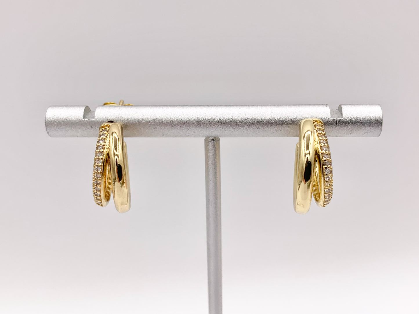 Dainty Crescent Earring Hoops in Real Gold 18K Plated CZ Pave Copper 3 PAIRS