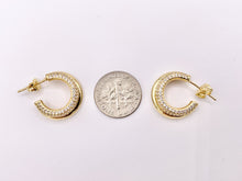 Load image into Gallery viewer, Dainty Crescent Earring Hoops in Real Gold 18K Plated CZ Pave Copper 3 PAIRS
