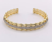 Load image into Gallery viewer, 2 Tone Cute Bamboo Layered Adjustable Bangle in Gold/Silver Plated over Brass
