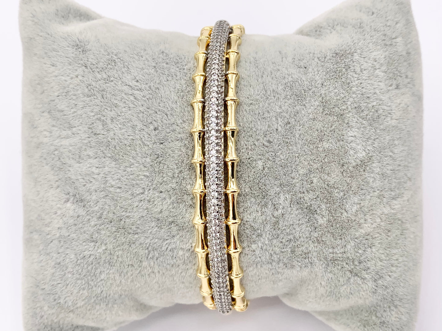 2 Tone Cute Bamboo Layered Adjustable Bangle in Gold/Silver Plated over Brass