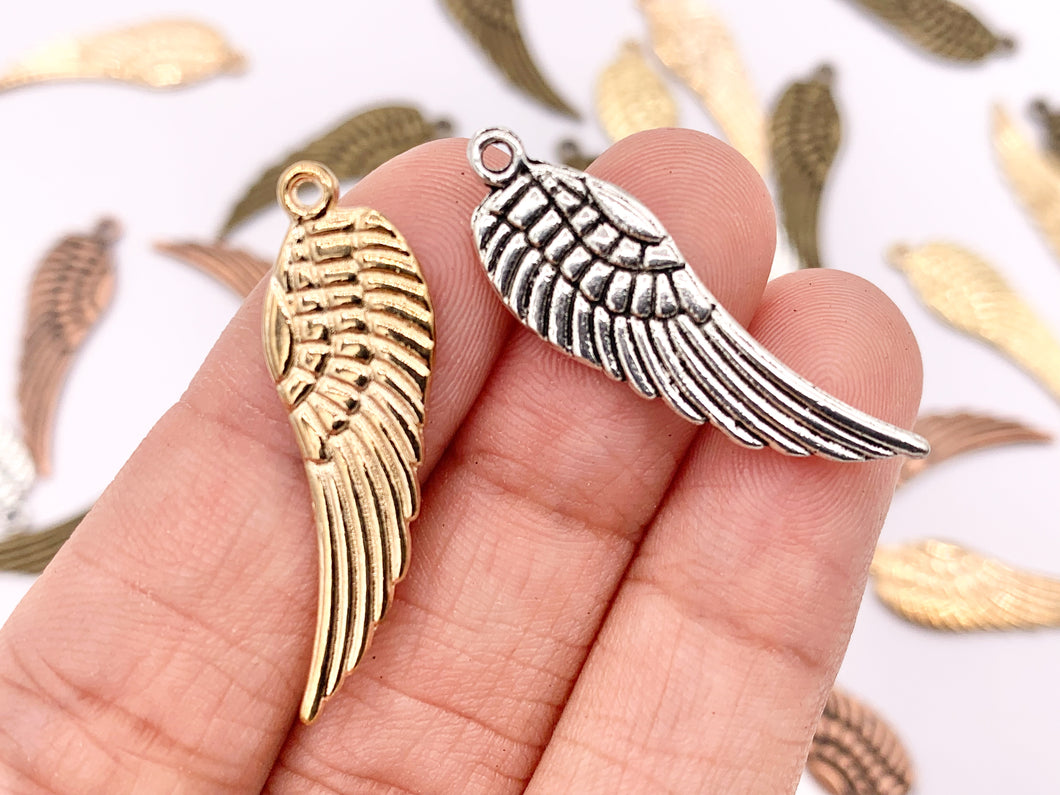 9x30mm Pewter Cute Double Sided Wing Charm in Gold, Rosy Gold, Silver, Copper and Brass 125g